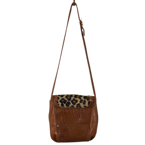 New York & Company Joseph B. Exclusive Leopard Brown Leather Shoulder Bag Purse - Picture 9 of 9